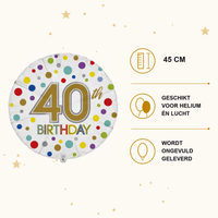 40th Birthday Gekleurd Folie Ballon - 45 cm - Ballonnenshop.nl
