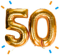 50 Jaar Cijfer Ballonnen Goud - Gevuld Met Helium - 66 cm - Ballonnenshop.nl