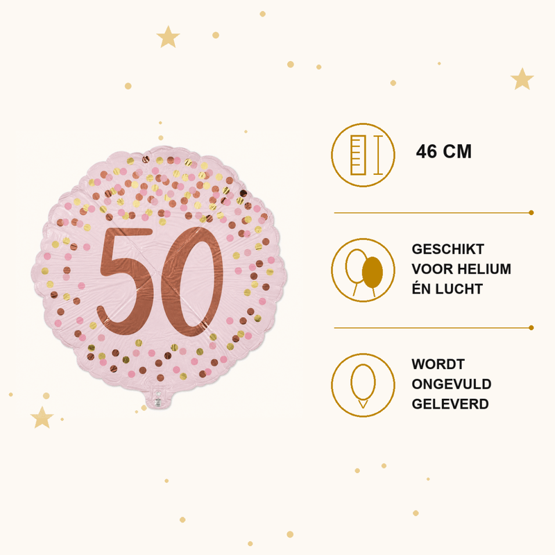 50 Jaar Folie Ballon Roze - 46 cm - Ballonnenshop.nl