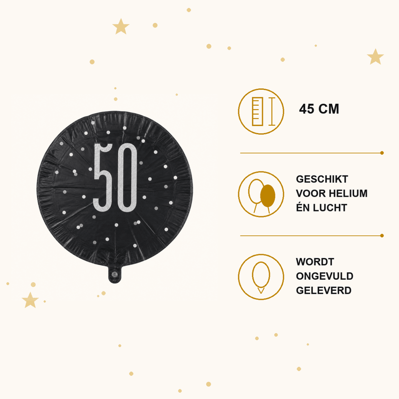 50 Jaar Folie Ballon Zwart 45 cm - Ballonnenshop.nl