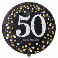 50 Jaar Folie Ballon Zwart/Zilver/Goud - 46 cm - Ballonnenshop.nl
