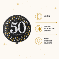 50 Jaar Folie Ballon Zwart/Zilver/Goud - 46 cm - Ballonnenshop.nl