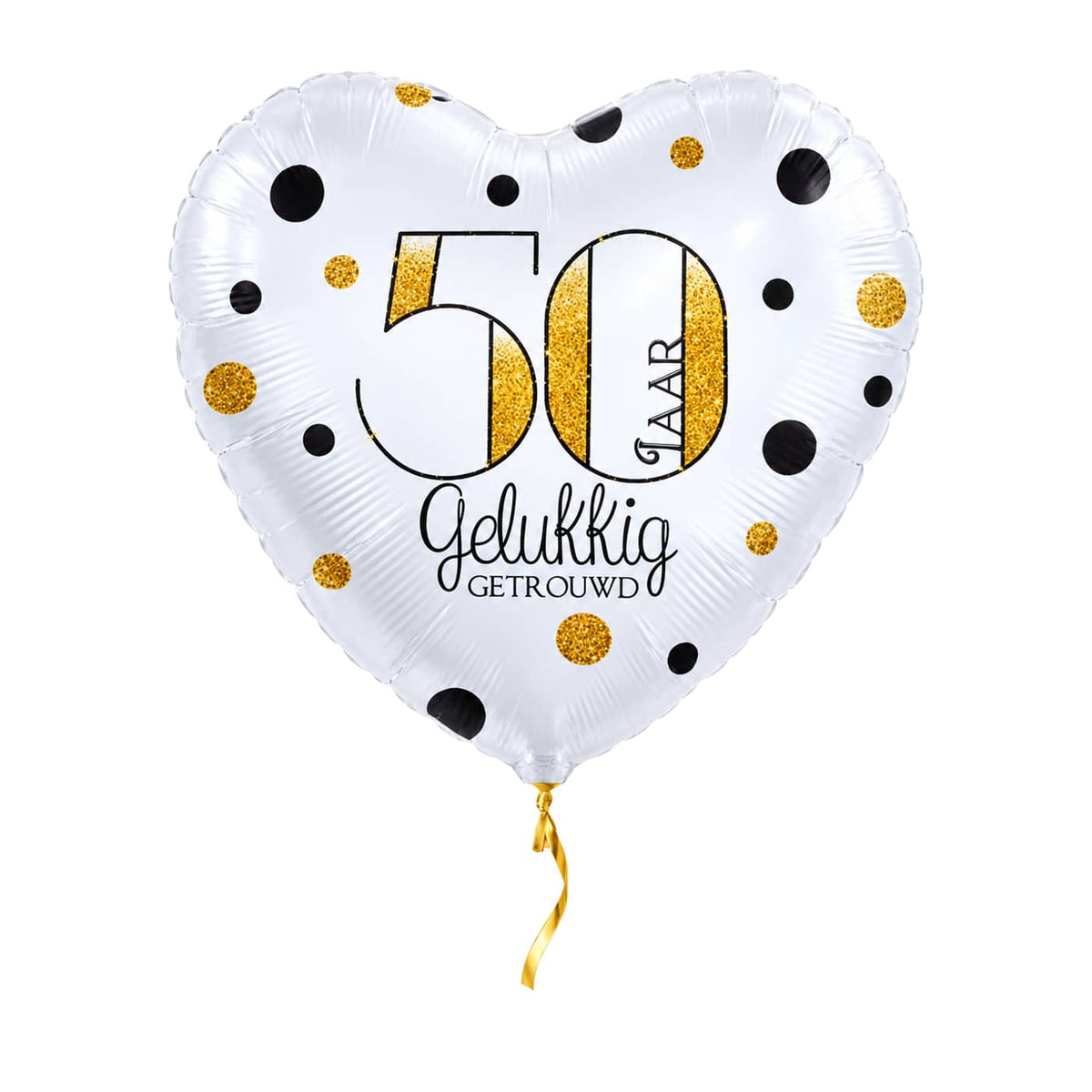 50 Jaar Getrouwd Helium Ballon – met helium gevuld, met gouden lint