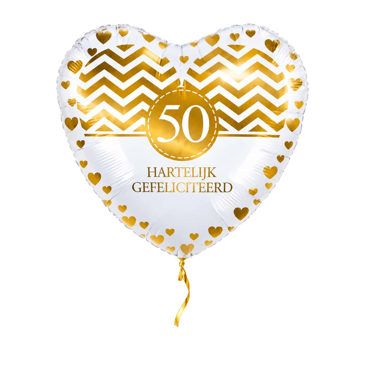 50 Jaar Hartelijk Gefeliciteerd – met helium gevuld, met gouden lint