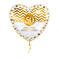 50 Jaar Hartelijk Gefeliciteerd – met helium gevuld, met gouden lint