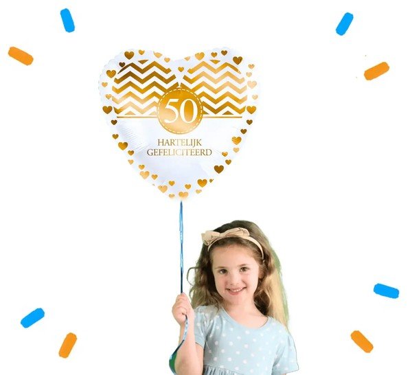 50 Jaar Hartelijk Gefeliciteerd Helium Ballon Gevuld Met Helium - 46 cm - Ballonnenshop.nl