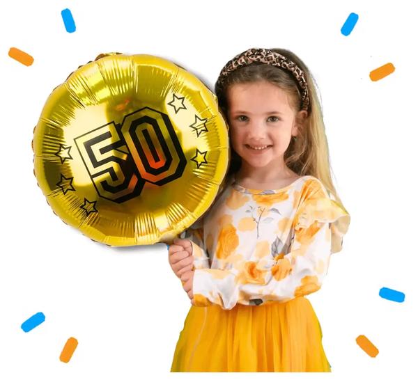 50 Jaar Helium Ballon Goud - Gevuld Met Helium - 45 cm - Ballonnenshop.nl