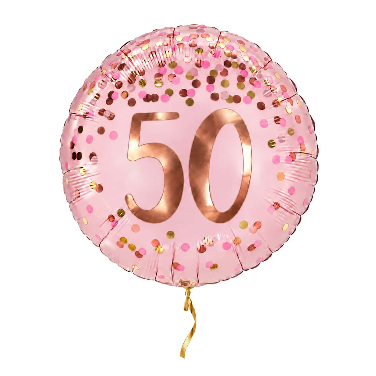 50 Jaar Helium Ballon Roze – met helium gevuld, met gouden lint