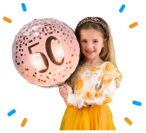 50 Jaar Helium Ballon Roze - Gevuld Met Helium - 46 cm - Ballonnenshop.nl