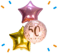 50 Jaar Trosje Roze/Goud/Rose Goud - Gevuld Met Helium - 46 cm - Ballonnenshop.nl