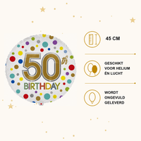 50th Birthday Gekleurd Folie Ballon - 45 cm - Ballonnenshop.nl
