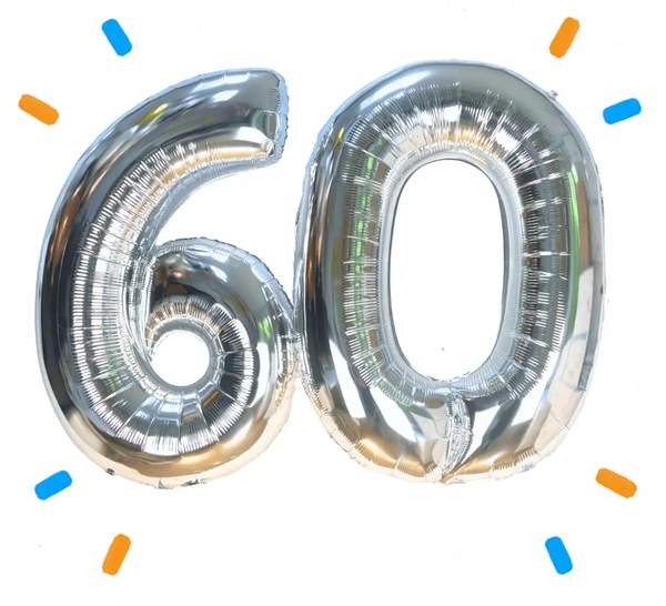 60 Jaar Cijfer Ballonnen Zilver - Gevuld Met Helium - 66 cm - Ballonnenshop.nl