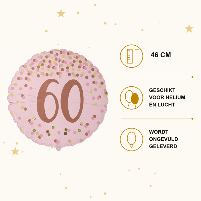 60 Jaar Folie Ballon Roze - 46 cm - Ballonnenshop.nl