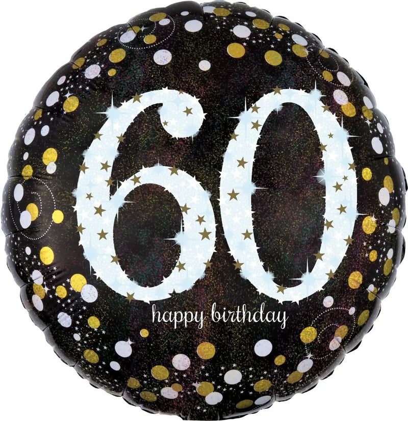 60 Jaar Folie Ballon Zwart/Zilver/Goud - 46 cm - Ballonnenshop.nl