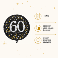 60 Jaar Folie Ballon Zwart/Zilver/Goud - 46 cm - Ballonnenshop.nl