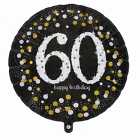 60 Jaar Folie Ballon Zwart/Zilver/Goud - 46 cm - Ballonnenshop.nl