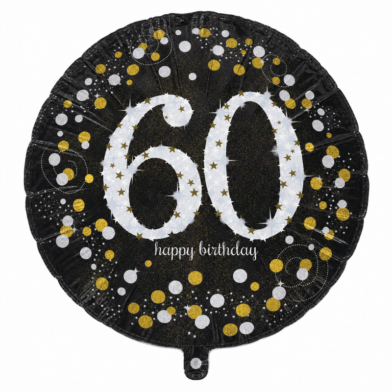 60 Jaar Folie Ballon Zwart/Zilver/Goud - 46 cm - Ballonnenshop.nl