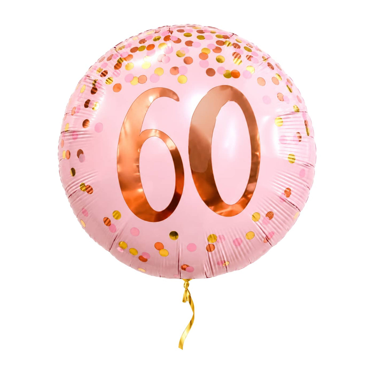 60 Jaar Ballon Roze – met helium gevuld, met gouden lint