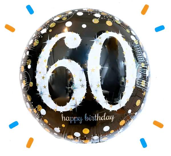 60 Jaar Helium Ballon Zwart/Zilver/Goud - Gevuld Met Helium - 46 cm - Ballonnenshop.nl
