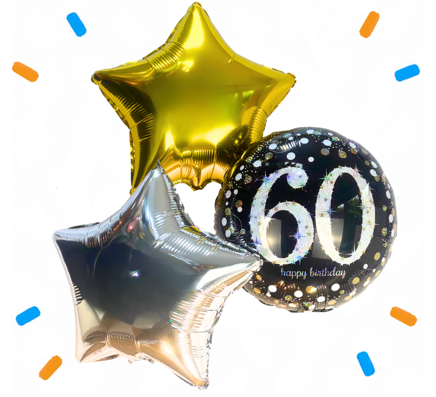 60 Jaar Trosje Zilver/Zwart/Goud - Gevuld Met Helium - 46 cm