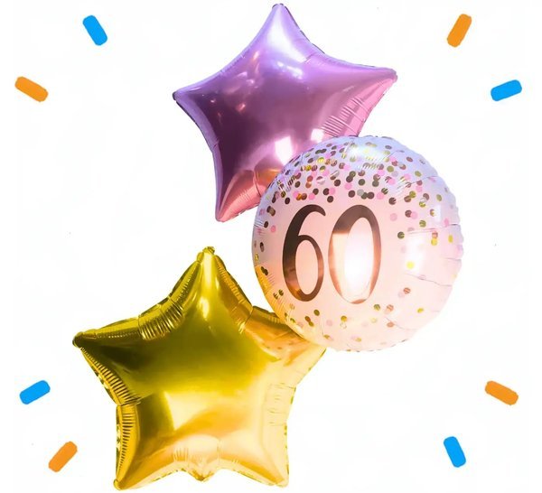 60 Jaar Trosje Roze/Goud/Rose Goud - Gevuld Met Helium - 46 cm - Ballonnenshop.nl