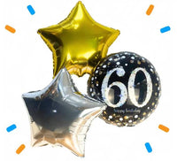 60 Jaar Trosje Zilver/Zwart/Goud - Gevuld Met Helium - 46 cm - Ballonnenshop.nl