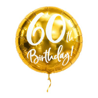 60th Birthday Helium Ballon Goud – met helium gevuld, met gouden lint