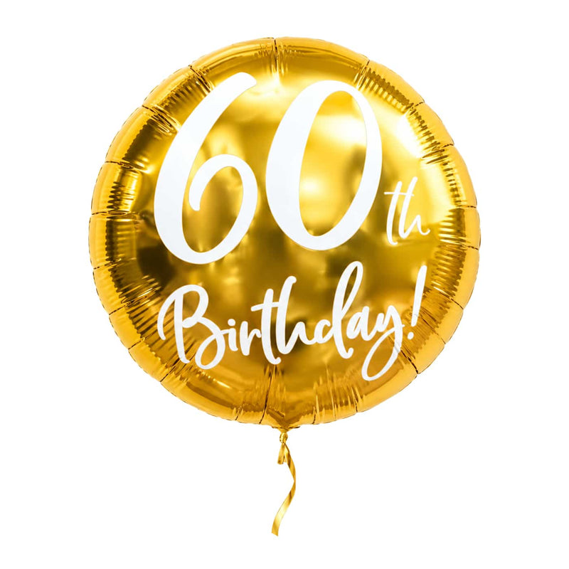 60th Birthday Helium Ballon Goud – met helium gevuld, met gouden lint