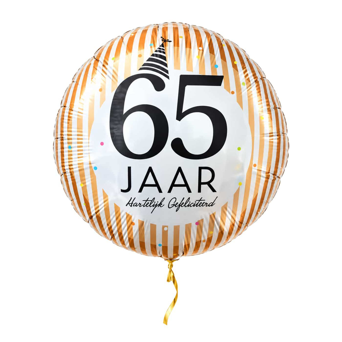 65 Jaar Hartelijk Gefeliciteerd – met helium gevuld, met gouden lint
