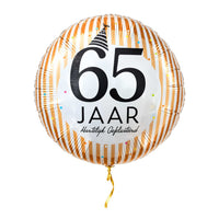 65 Jaar Hartelijk Gefeliciteerd – met helium gevuld, met gouden lint