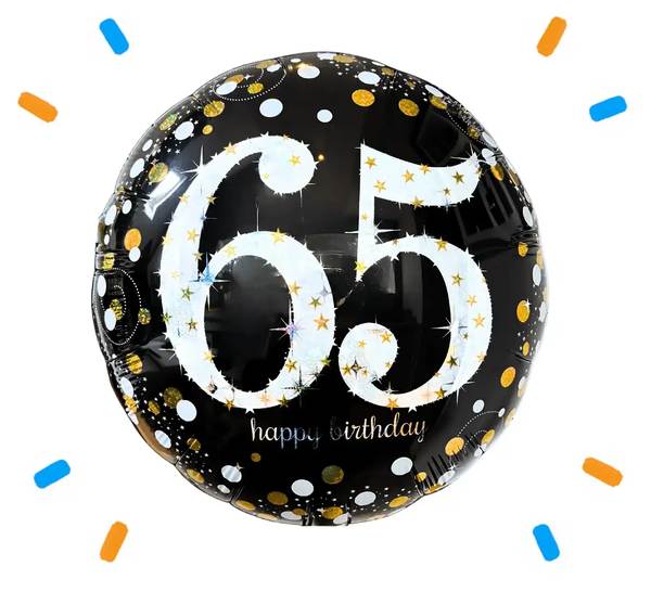 65 Jaar Helium Ballon Zwart/Zilver/Goud - Gevuld Met Helium - 46 cm - Ballonnenshop.nl