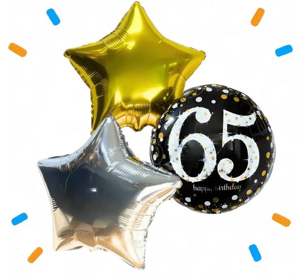 65 Jaar Trosje Zilver/Zwart/Goud - Gevuld Met Helium - 46 cm - Ballonnenshop.nl