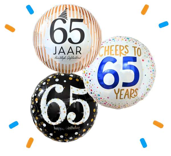 65 Jaar Trosje Zwart/Goud/Zilver/Blauw - Gevuld Met Helium - 46 cm - Ballonnenshop.nl