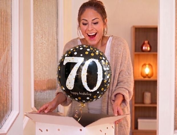 70 Jaar Ballon Zwart/Zilver/Goud - Gevuld Met Helium - 46 cm - Ballonnenshop.nl