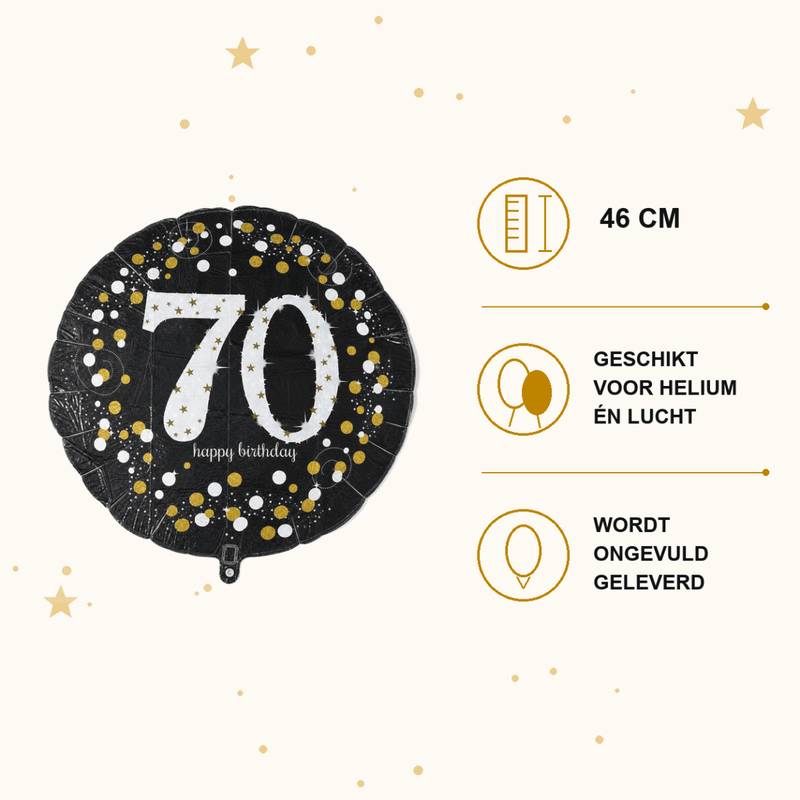 70 Jaar Folie Ballon Zwart/Zilver/Goud - 46 cm - Ballonnenshop.nl