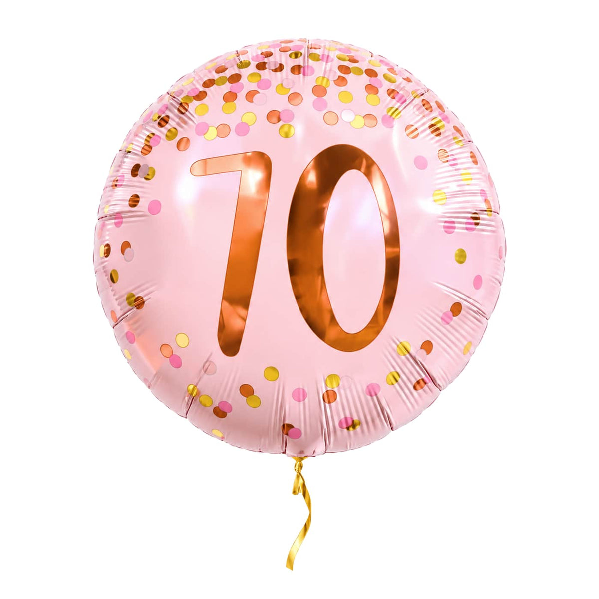 70 Jaar Helium Ballon Roze – met helium gevuld, met gouden lint