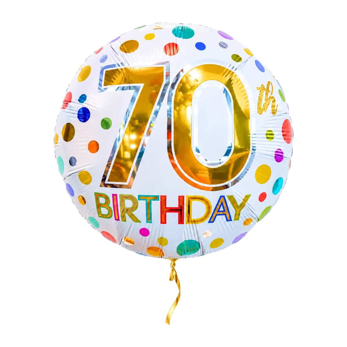 70 Jaar Helium Ballon Stippen – met helium gevuld, met gouden lint