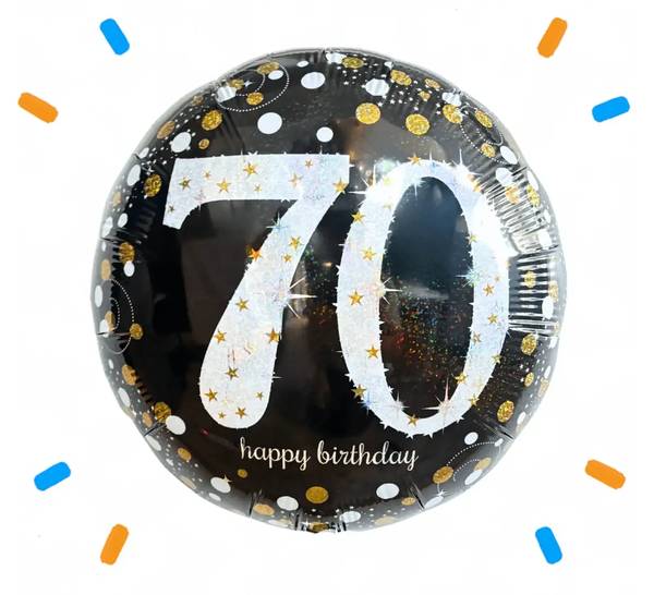 70 Jaar Helium Ballon Zwart/Zilver/Goud - Gevuld Met Helium - 46 cm - Ballonnenshop.nl