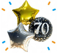 70 Jaar Trosje Zilver/Zwart/Goud - Gevuld Met Helium - 46 cm - Ballonnenshop.nl