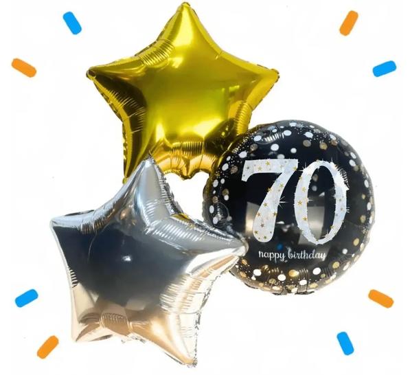 70 Jaar Trosje Zilver/Zwart/Goud - Gevuld Met Helium - 46 cm - Ballonnenshop.nl