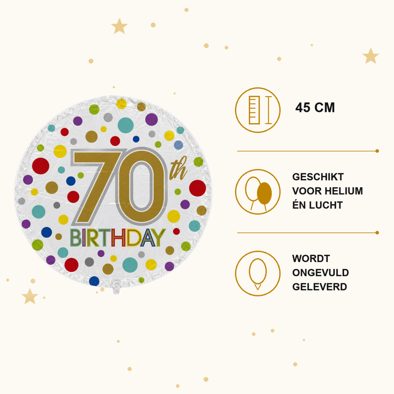 70th Birthday Gekleurd Folie Ballon - 45 cm - Ballonnenshop.nl