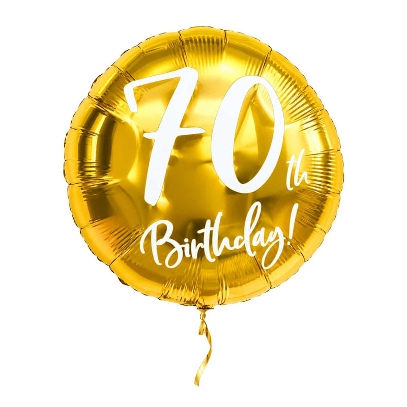 70th Birthday Helium Ballon Goud – met helium gevuld, met gouden lint