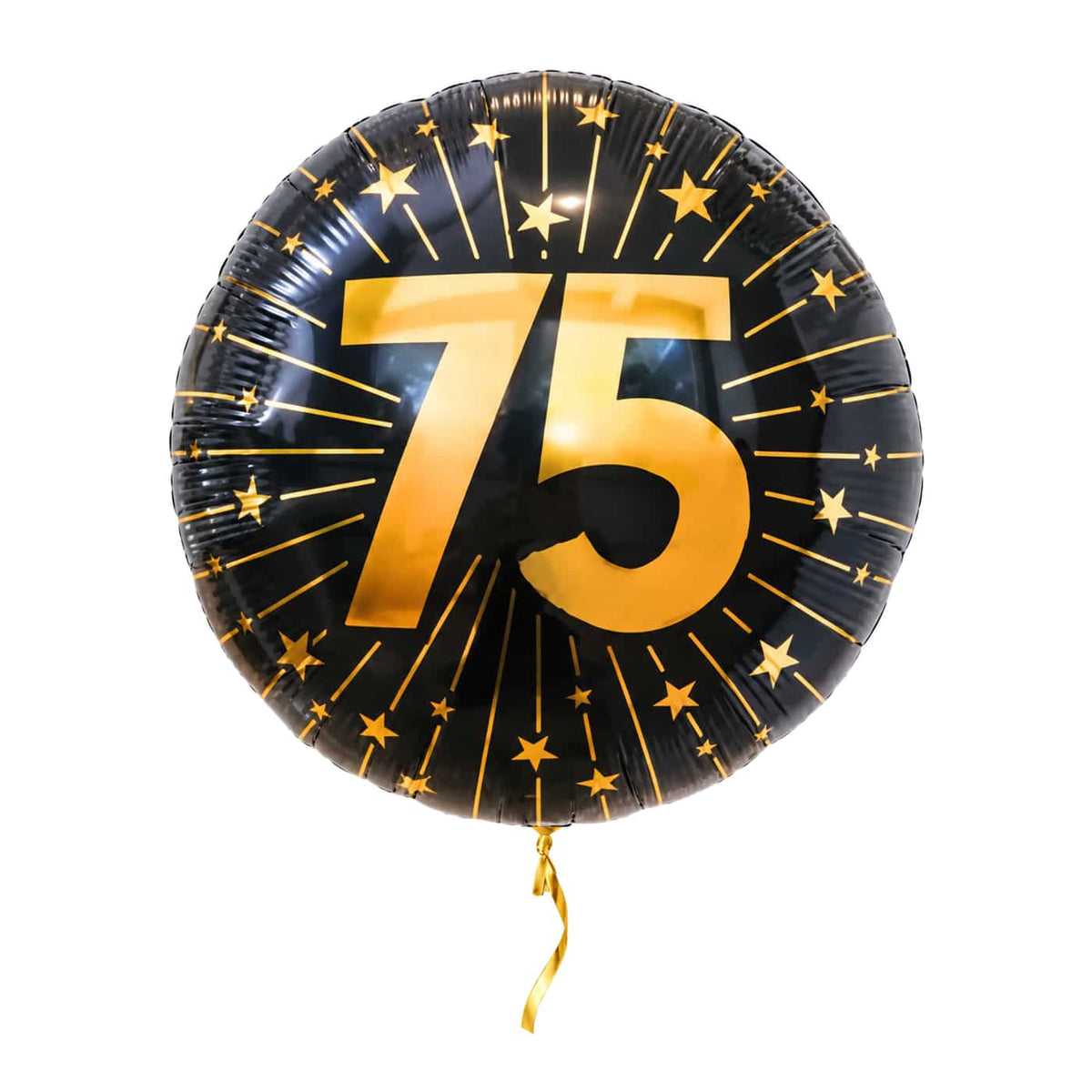 75 Jaar Goud/Zwart Helium Ballon – met helium gevuld, met gouden lint
