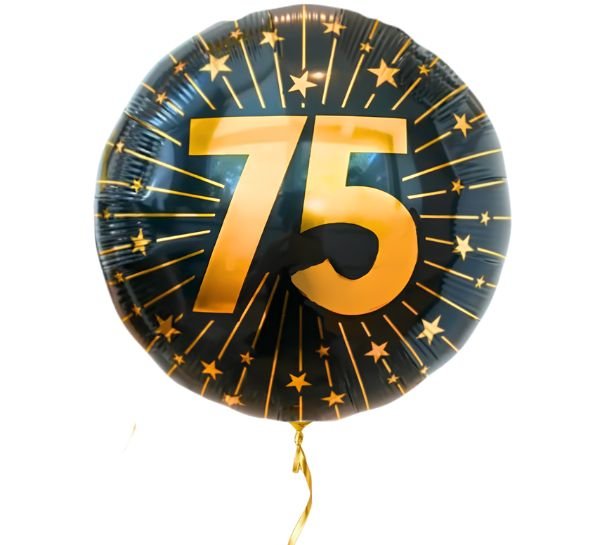 75 Jaar Goud/Zwart Helium Ballon - Gevuld Met Helium - 46 cm - Ballonnenshop.nl