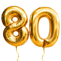 80 Jaar Cijfer Ballonnen Goud – heliumgevulde cijferballonnen 8 en 0 van 66 cm met gouden lintjes