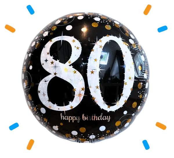 80 Jaar Helium Ballon Zwart/Zilver/Goud - Gevuld Met Helium - 46 cm - Ballonnenshop.nl