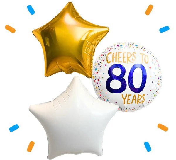 80 Jaar Trosje Wit/Goud/Blauw - Gevuld Met Helium - 46 cm - Ballonnenshop.nl