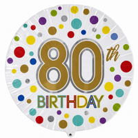 80th Birthday Gekleurd Folie Ballon - 45 cm - Ballonnenshop.nl