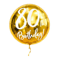 80th Birthday Helium Ballon Goud – met helium gevuld, met gouden lint
