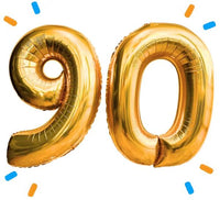 90 Jaar Cijfer Ballonnen Goud - Gevuld Met Helium - 66 cm - Ballonnenshop.nl